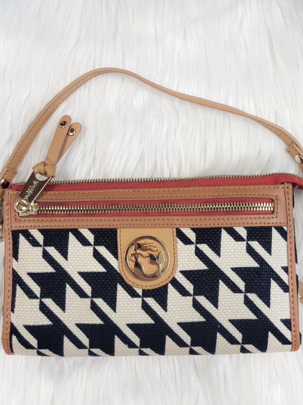 Spartina 449 Daufuskie Island Houndstooth Clutch Wristlet Black White Purse Bag